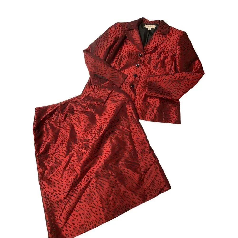 Vintage Red Cheetah Patterned Skirt Suit